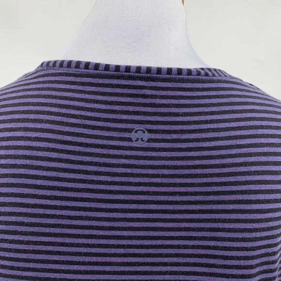 Lululemon Shirt Womens 6/8 Purple Black Every Yogi Scoop Neck Striped Active Tee - Picture 6 of 9